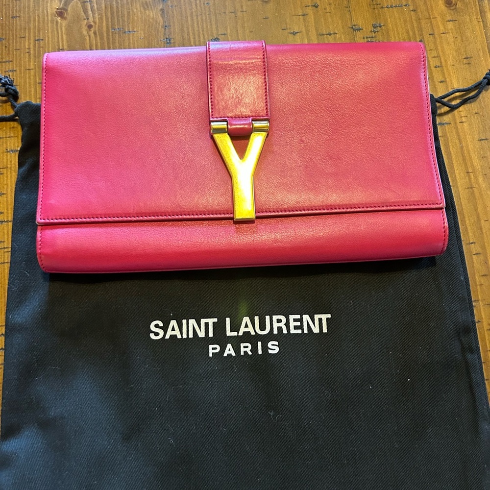 Saint Laurent Fuchsia pink Clutch with Gold Accent with dust bag